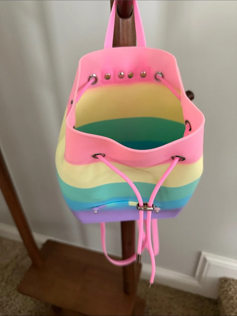 Kids Rainbow Stripe Drawstring Backpack – Pink Multicolor